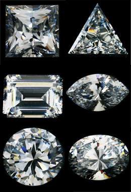 Photo showing the different cuts of diamonds